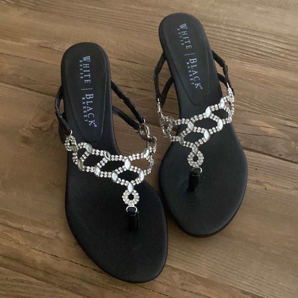 White House Black Market NEW kitten heel black rhinestone sandals 6.5
